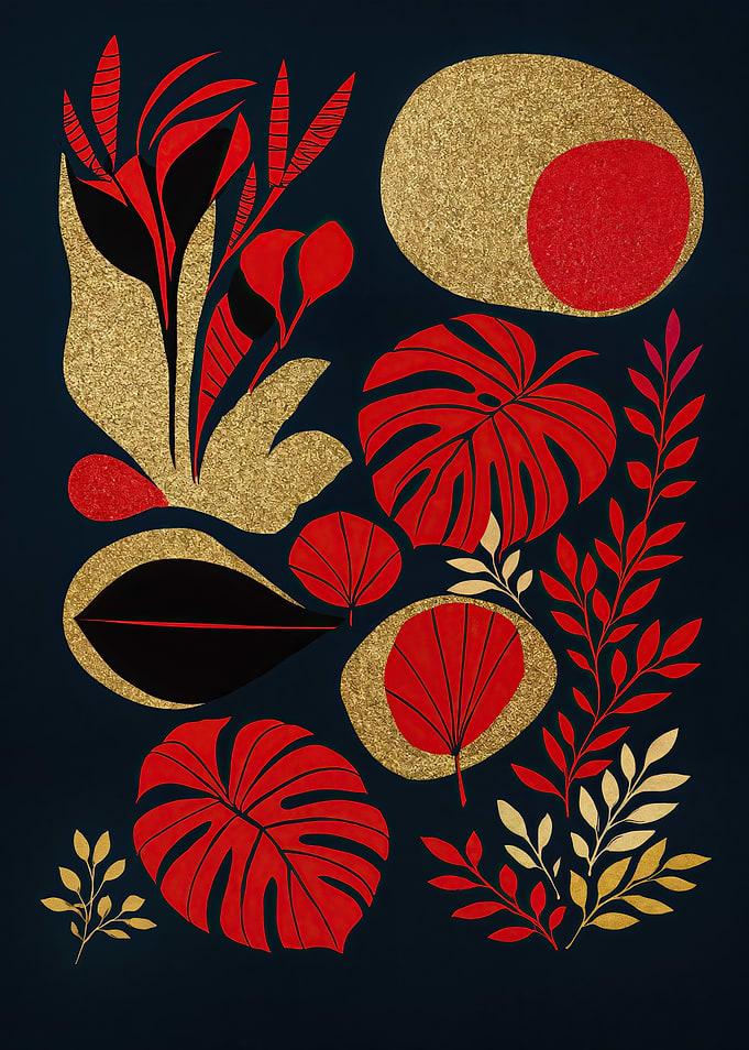 Abstract Floral Art with Gold Accents