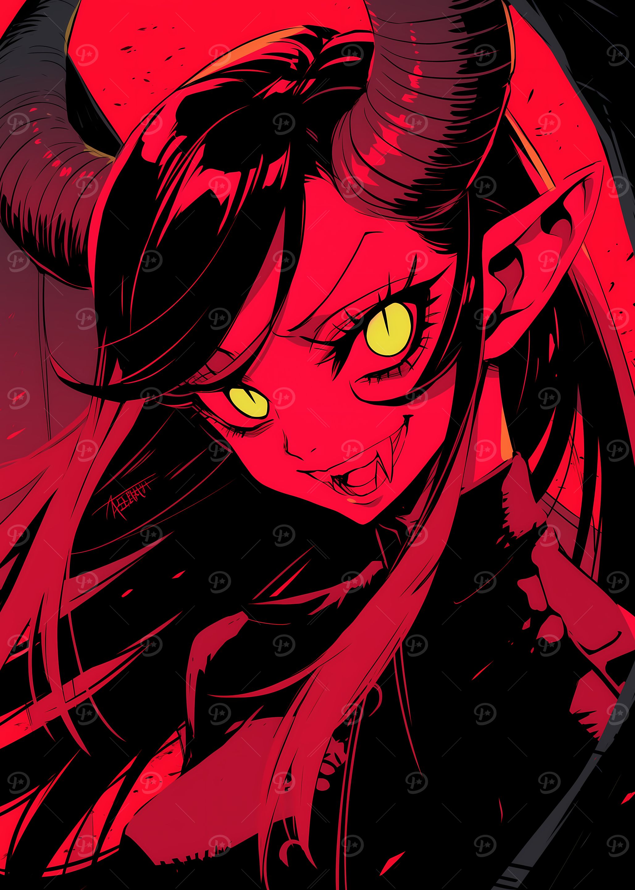 Red Devil Girl Anime Illustration
