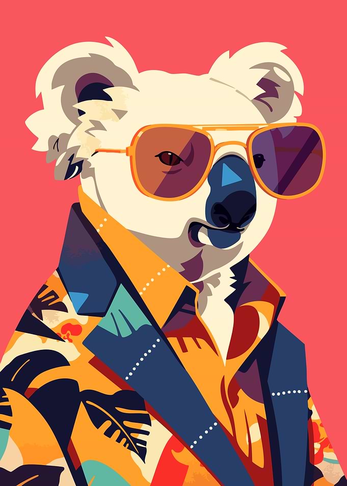 Fancy Suit Koala Cute Funny Minimalist Animal Art Illustration