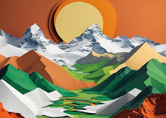 Abstract Mountain Landscape with Geometric Shapes