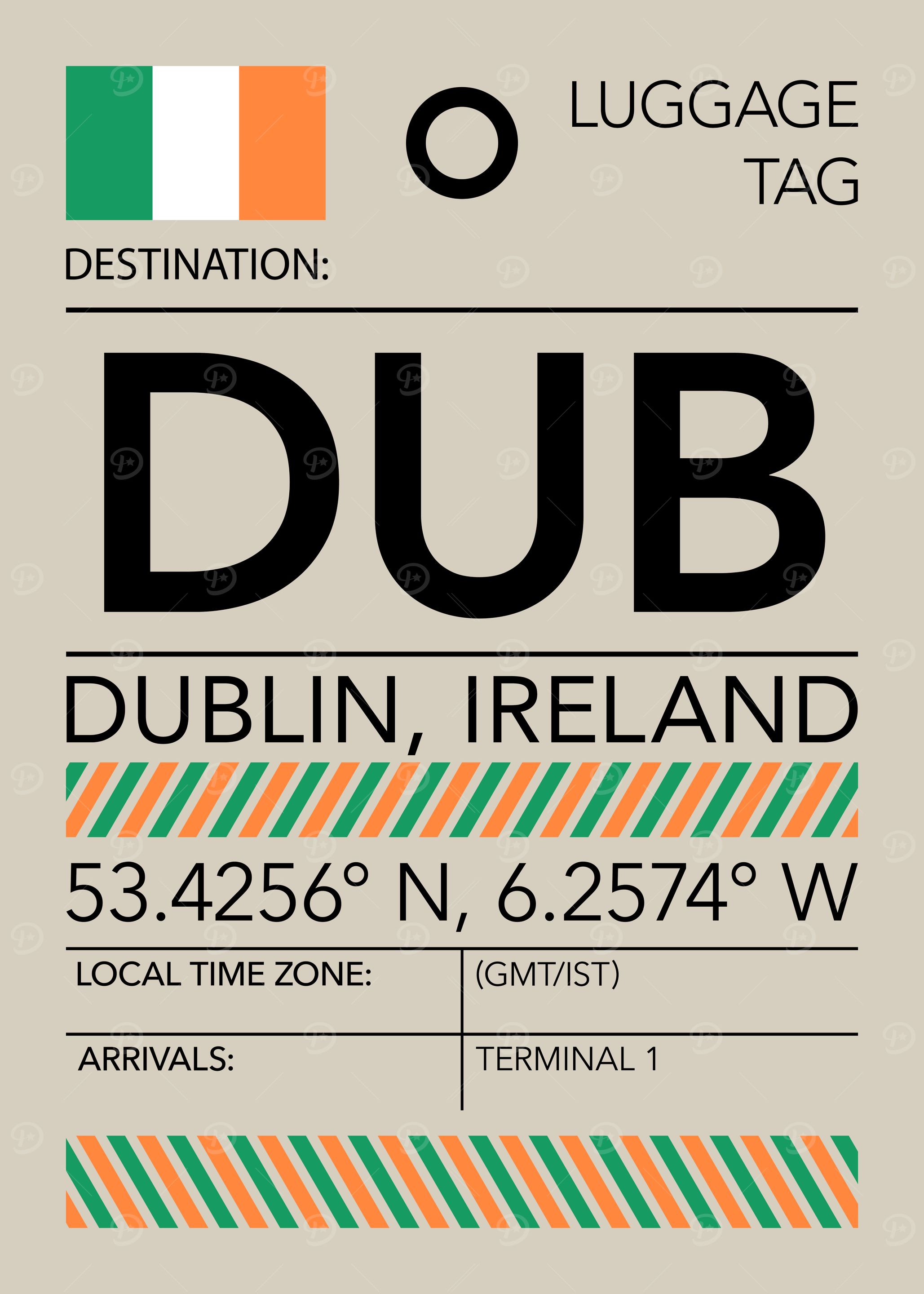 DUB Dublin, Ireland Airport Luggage Tag