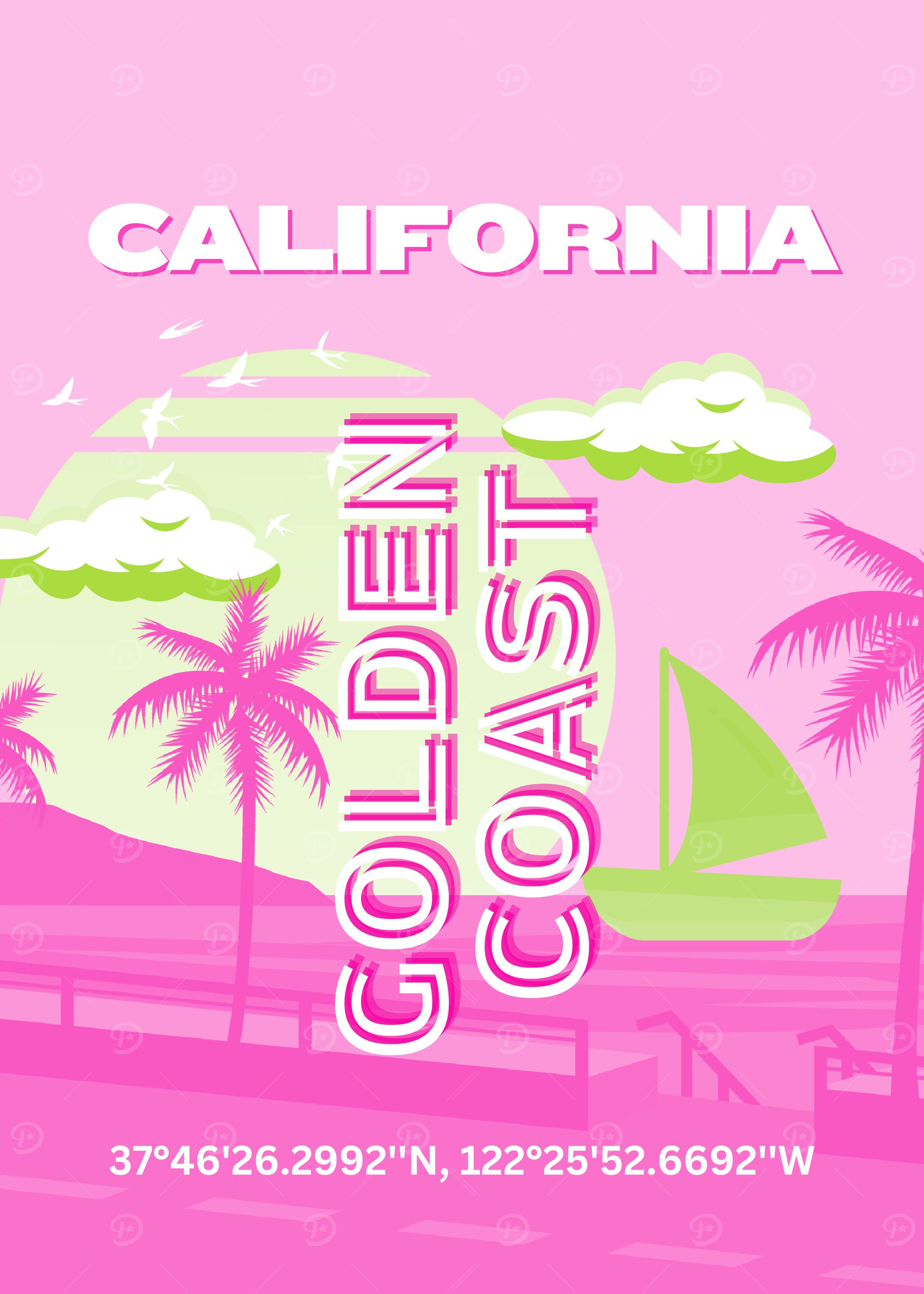 California Los Angeles Travel Pink Art
