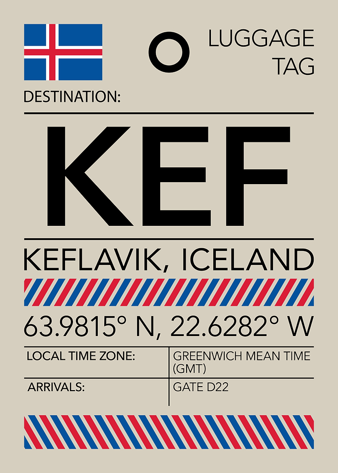 KEF Keflavik, Iceland Airport Luggage Tag