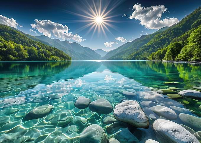 Lake in Forest with Mountains Nature