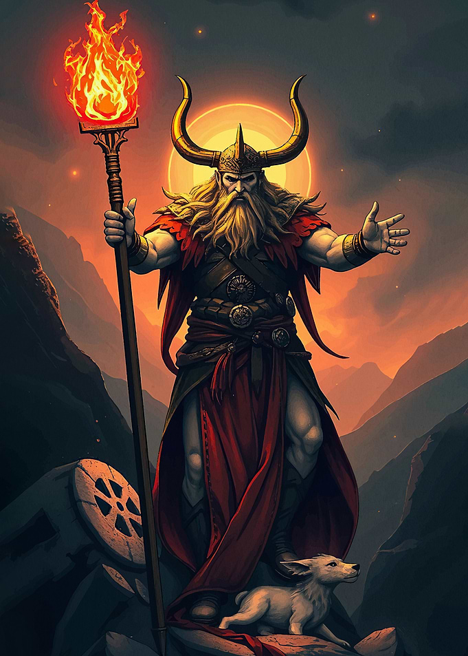 Viking Warrior Flaming Staff