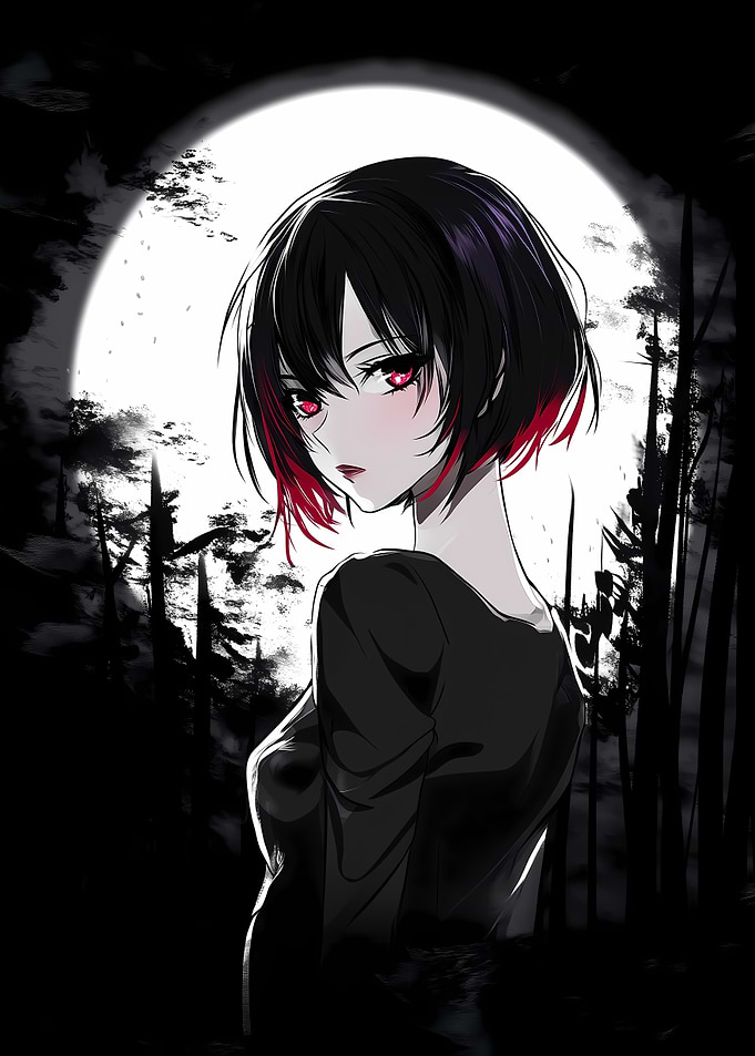Anime Girl in Moonlight