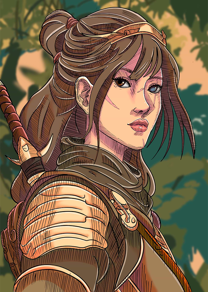 Female Warrior in Forest Illustration