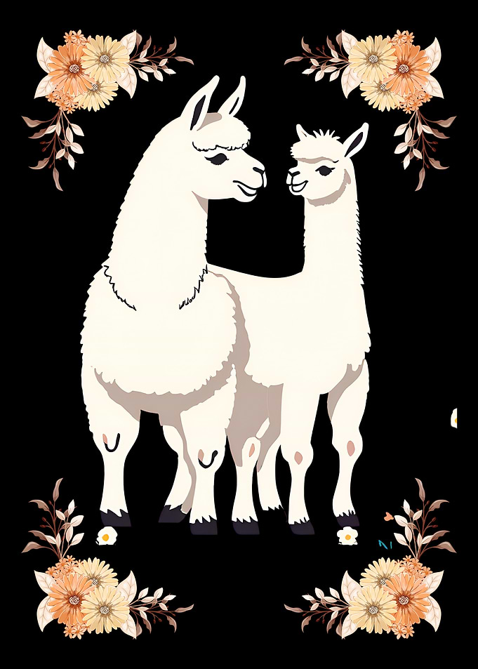 Two Llamas with Floral Decorations