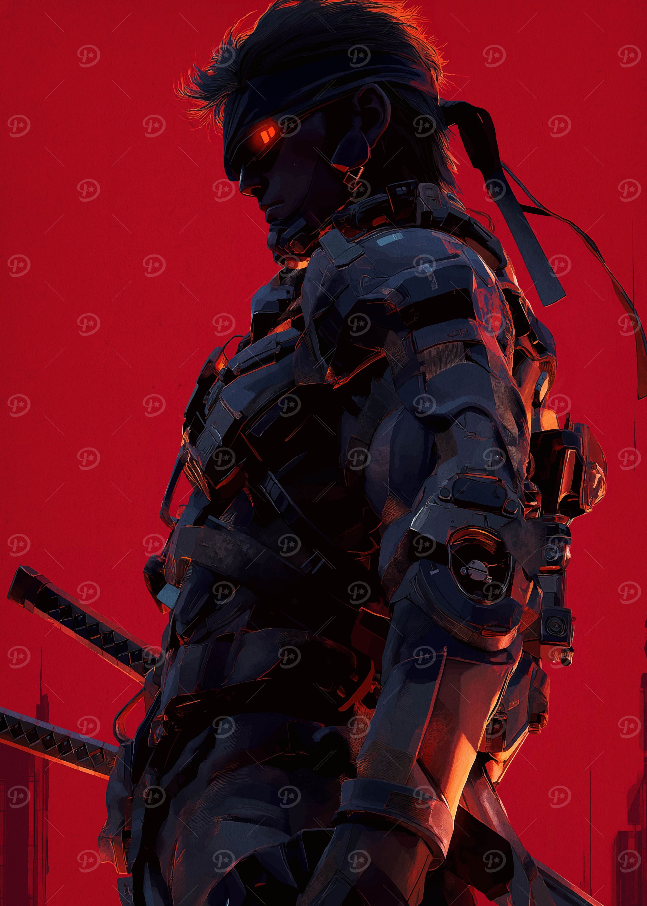 Cyberpunk Ninja Warrior with Glowing Eyes