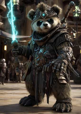 Armored Panda Warrior with Energy Sword