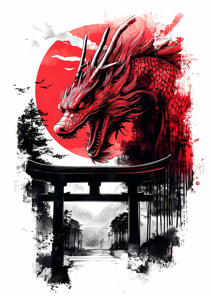 Red Dragon over Torii Gate