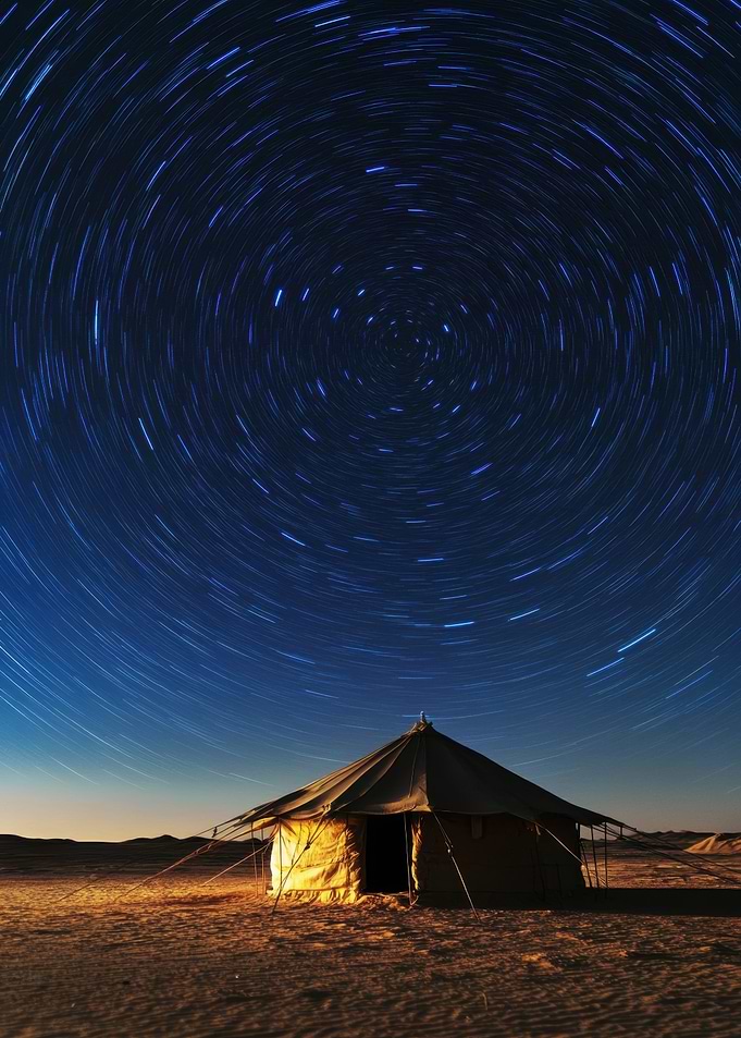 Desert Tent Under Starry Night Sky