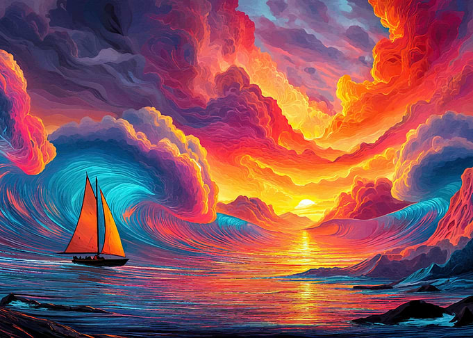 Sailboat Sunset Colorful Clouds