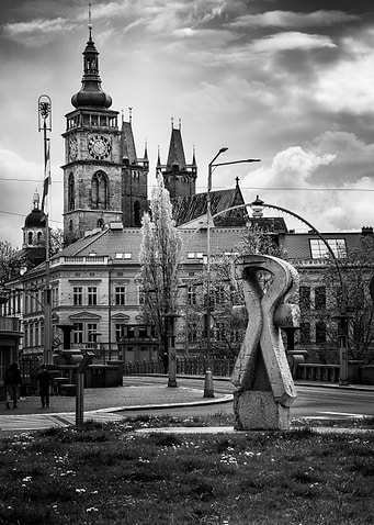 Hradec Kralove Cityscape with Sculpture