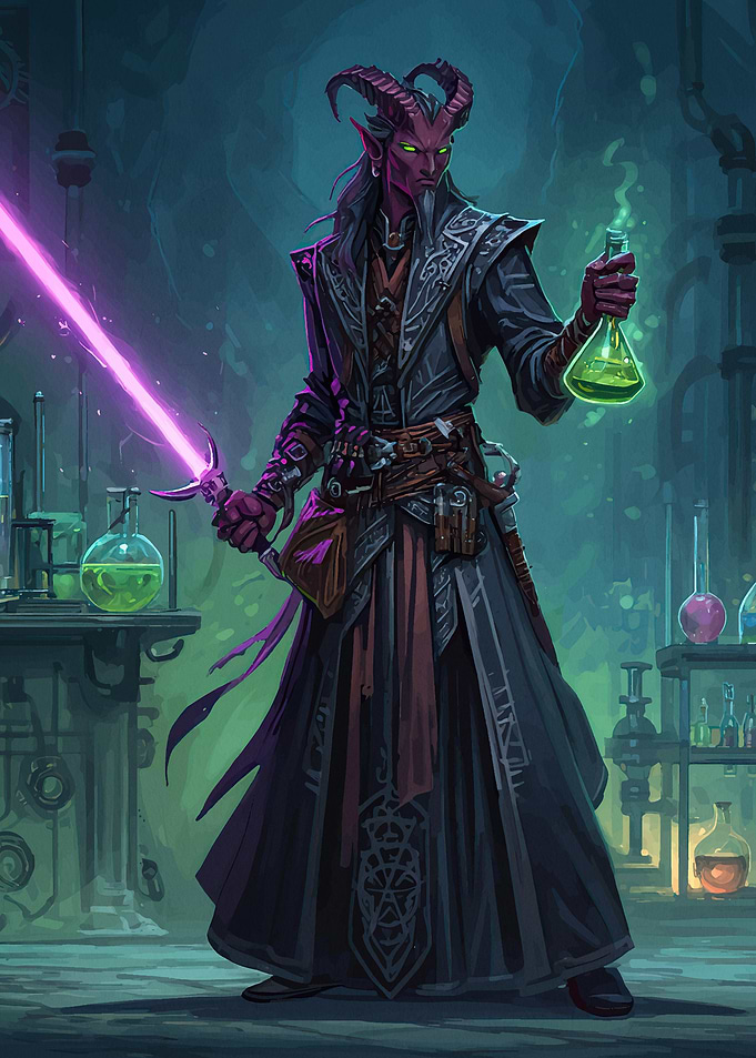 Tiefling Alchemist Glowing Sword
