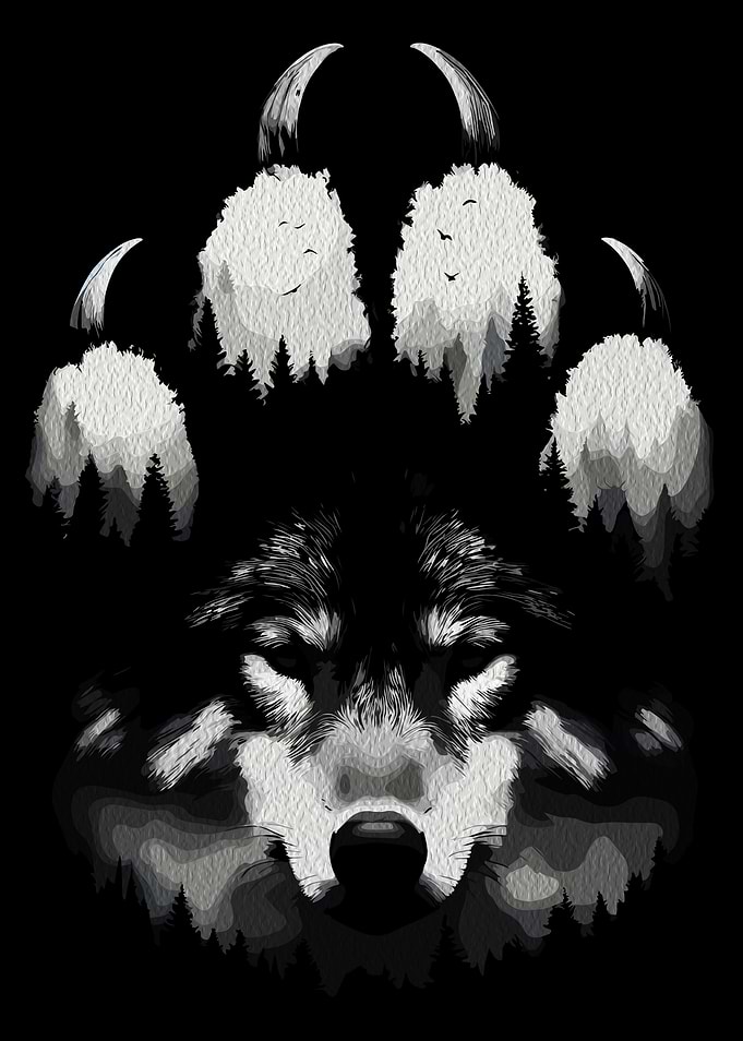 Wolf Paw Print Forest Silhouette