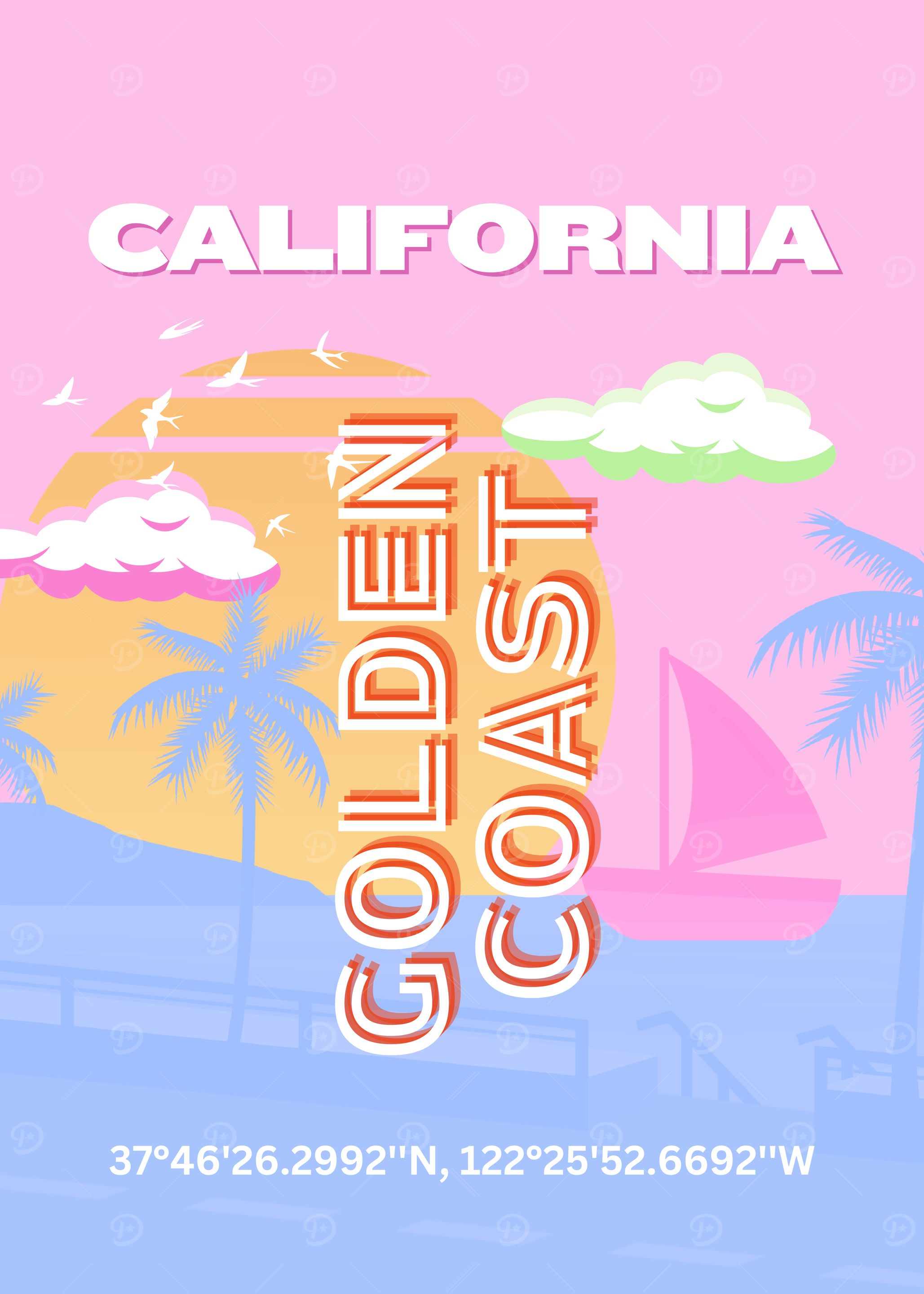 California Golden Coast Travel Pink Poster