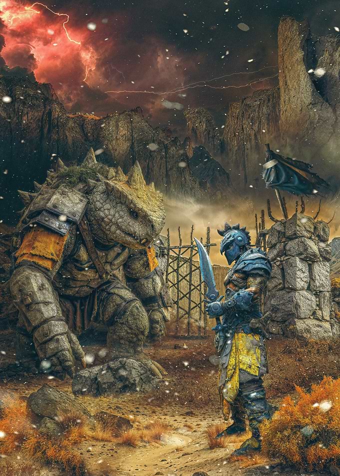 Fantasy Battle: Warrior vs. Stone Monster