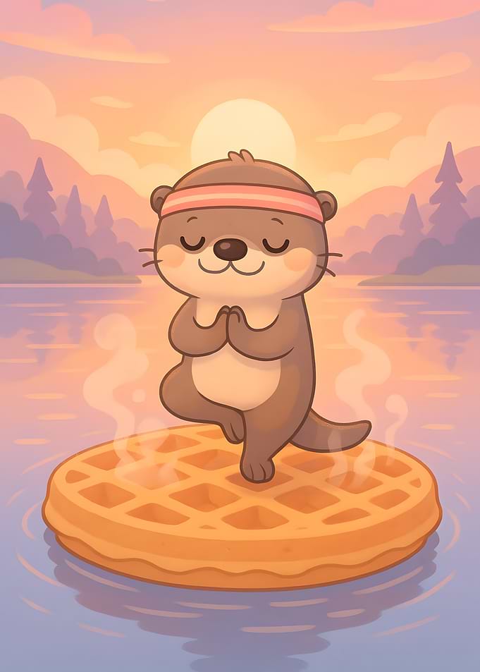 Otter doing Yoga on Waffle