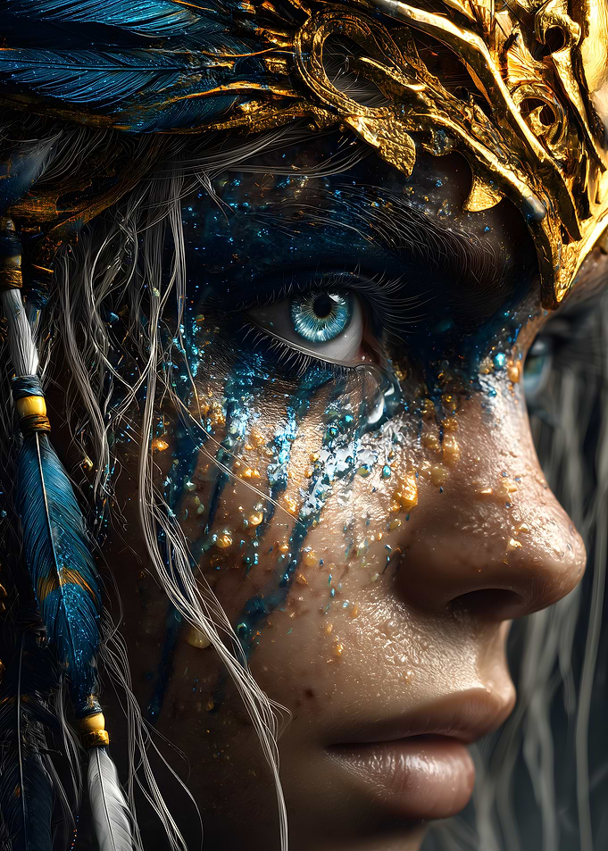 Mystical Woman with Feathers and Gold