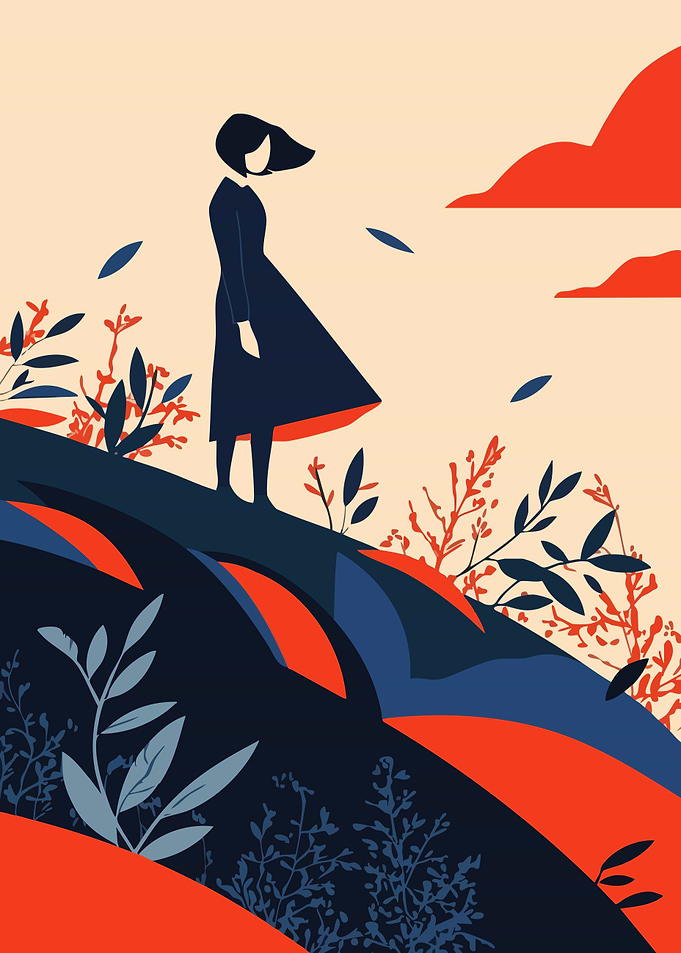 Woman on a Hill Calm Peaceful Minimalist Art Illustration