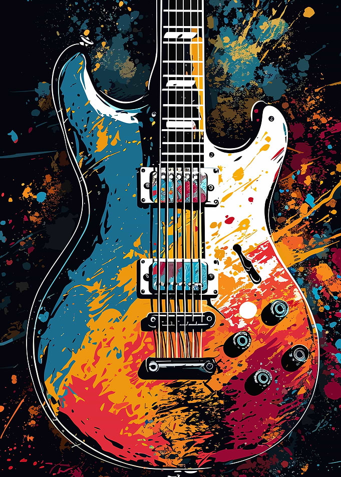 Electric Guitar Colorful Splatter Art