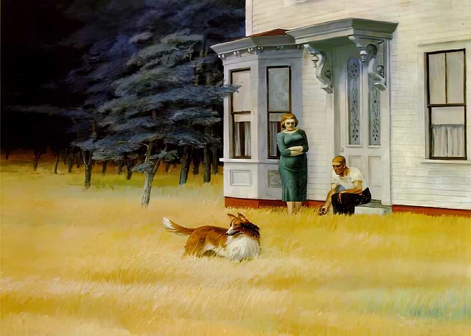 Edward Hopper-esque House with Figures cape cod evening-
