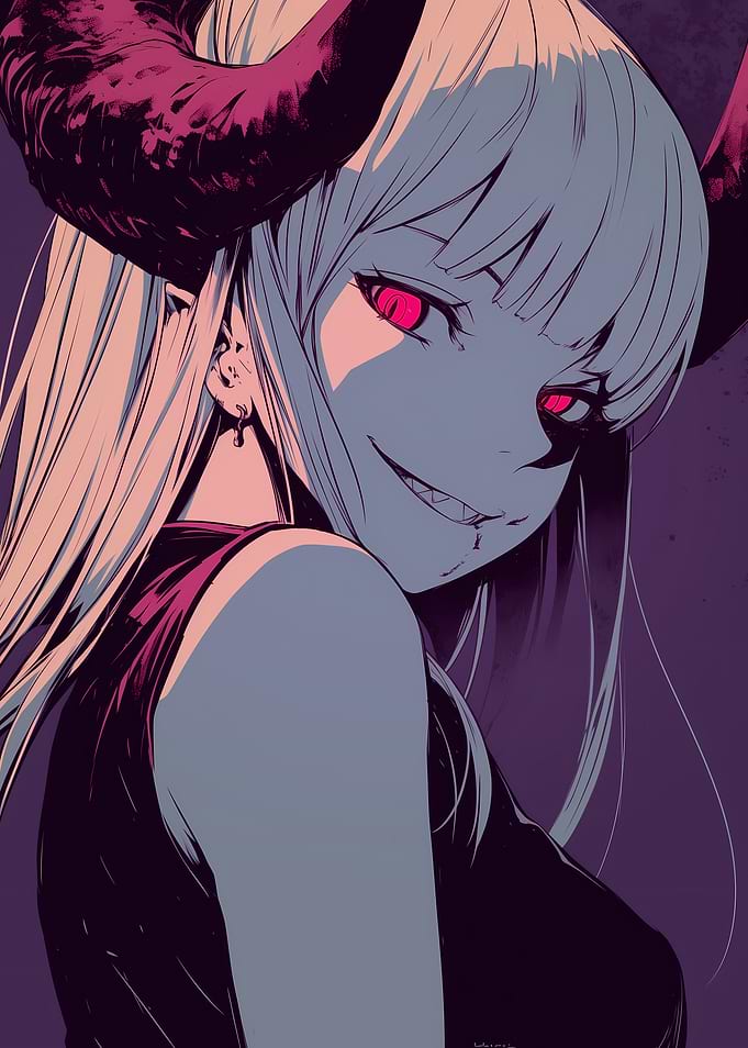 Anime Girl with Horns and Red Eyes