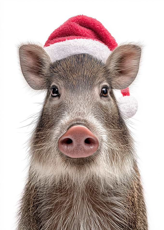Festive Javelina Portrait with Santa Hat