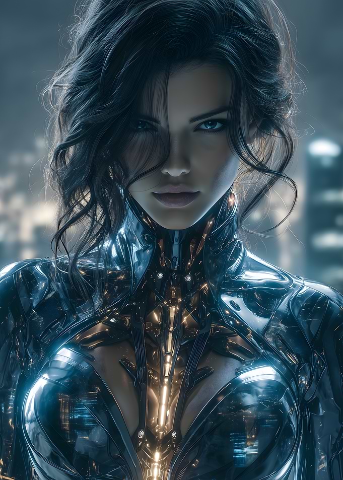 Futuristic Woman in Metallic Suit