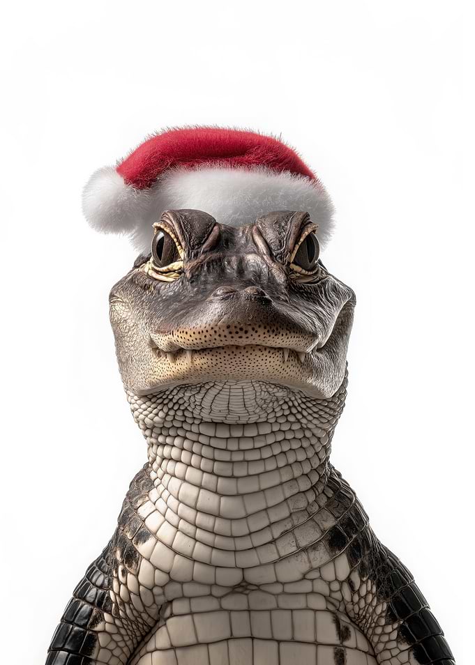 Christmas Alligator with Santa Hat