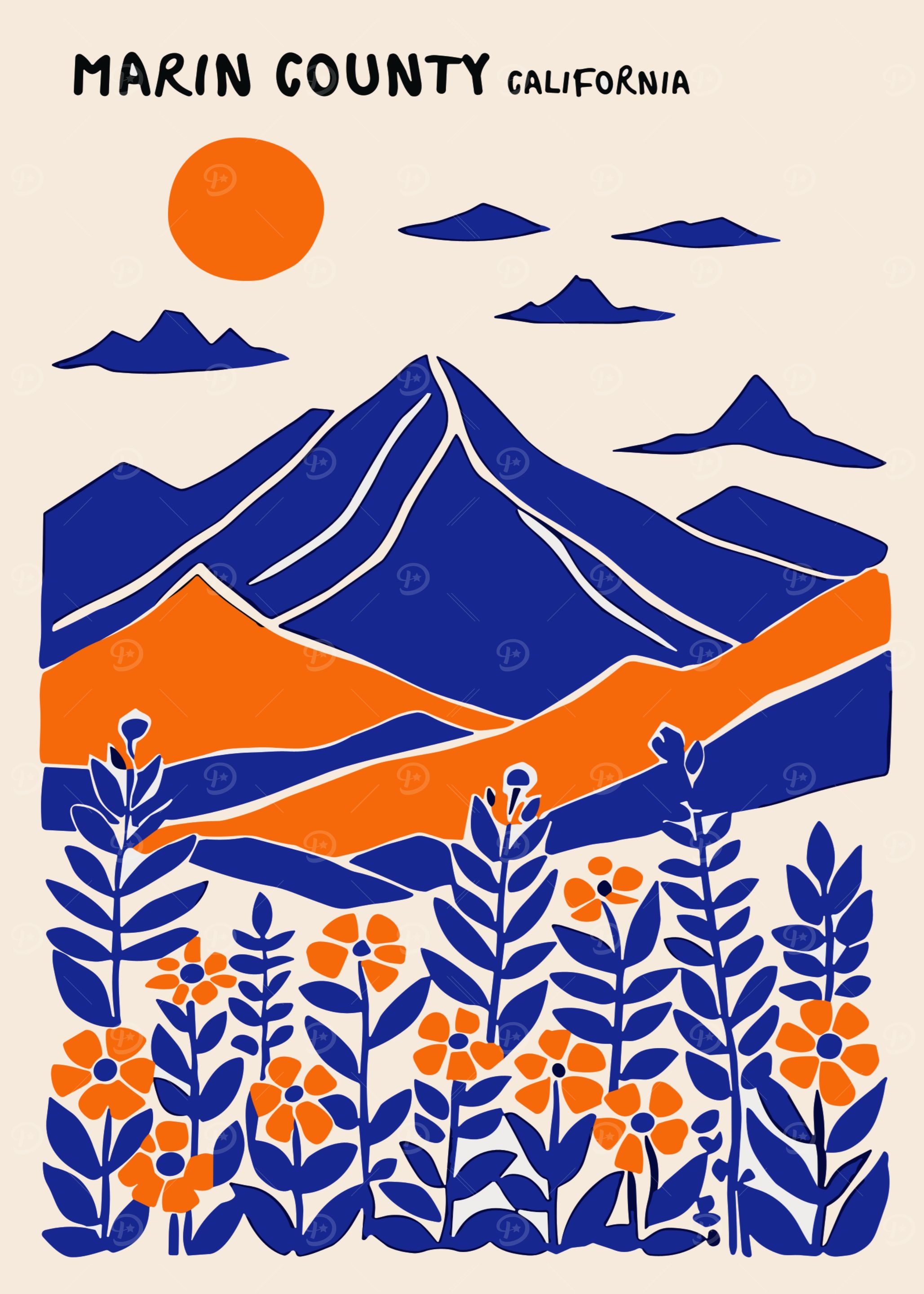 Marin County California Landscape Illustration