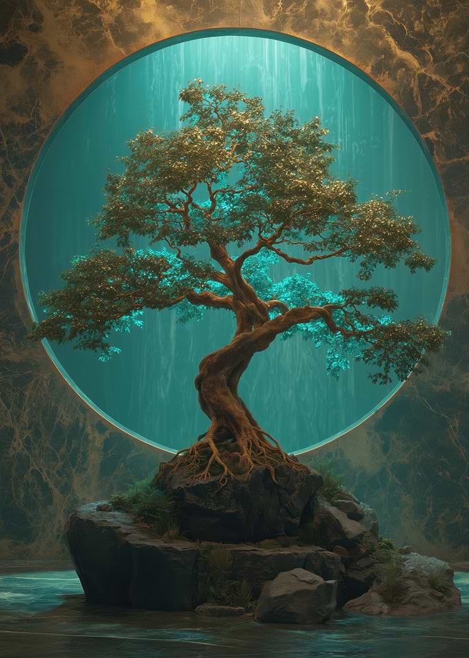 Bonsai Tree in Circular Window