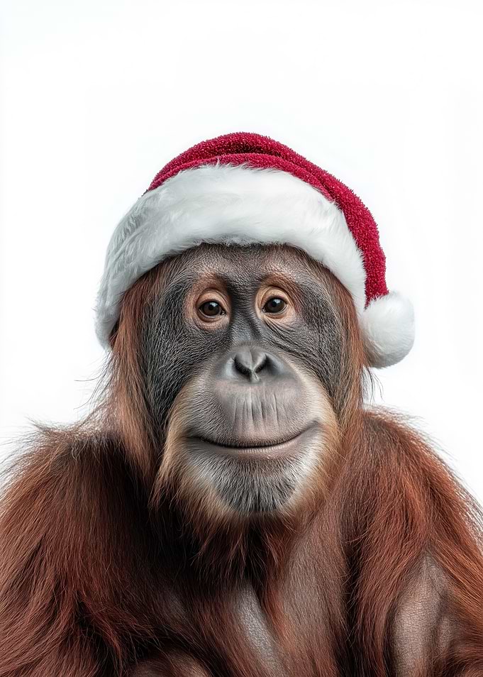 Christmas Orangutan Wearing Santa Hat