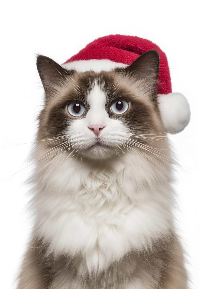 Christmas Ragdoll Cat with Santa Hat