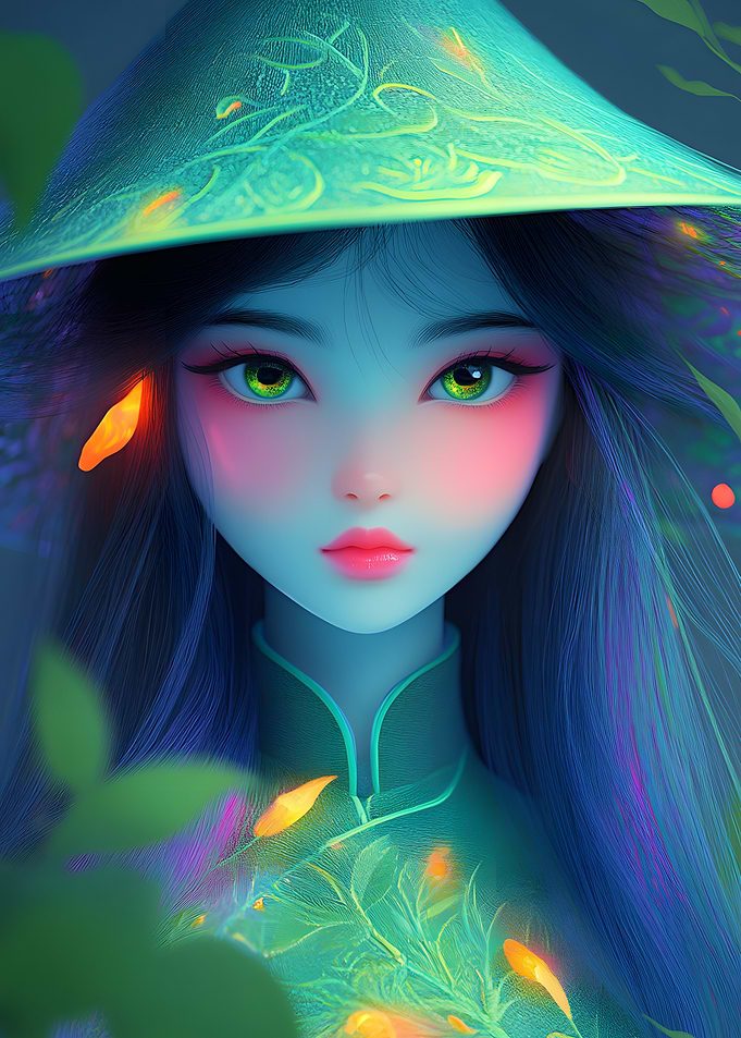 Asian Girl with Conical Hat Portrait