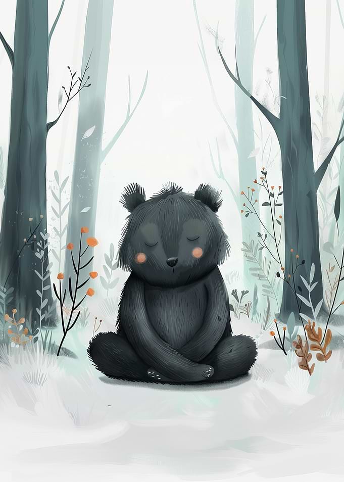Meditating Bear in Forest Illustration