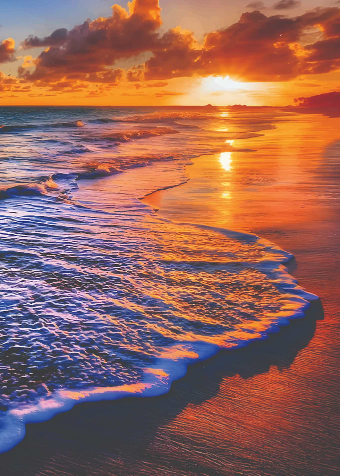 Beach Sunset with Waves