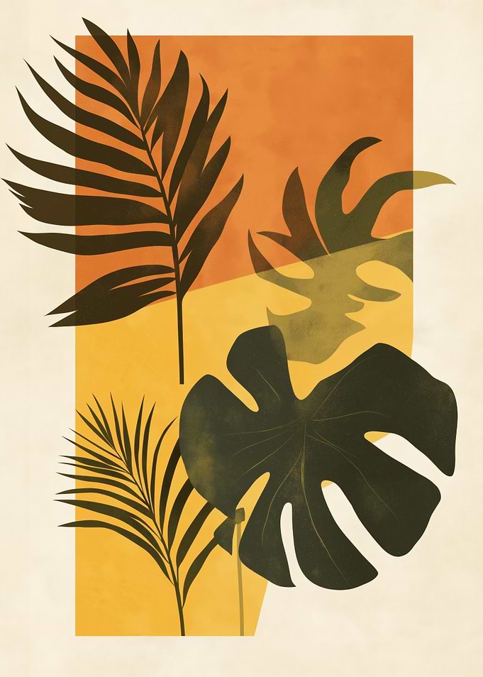 Tropical Leaves Mid Century Botanical