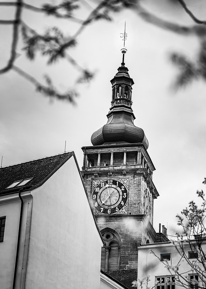 Black and White Clock Tower