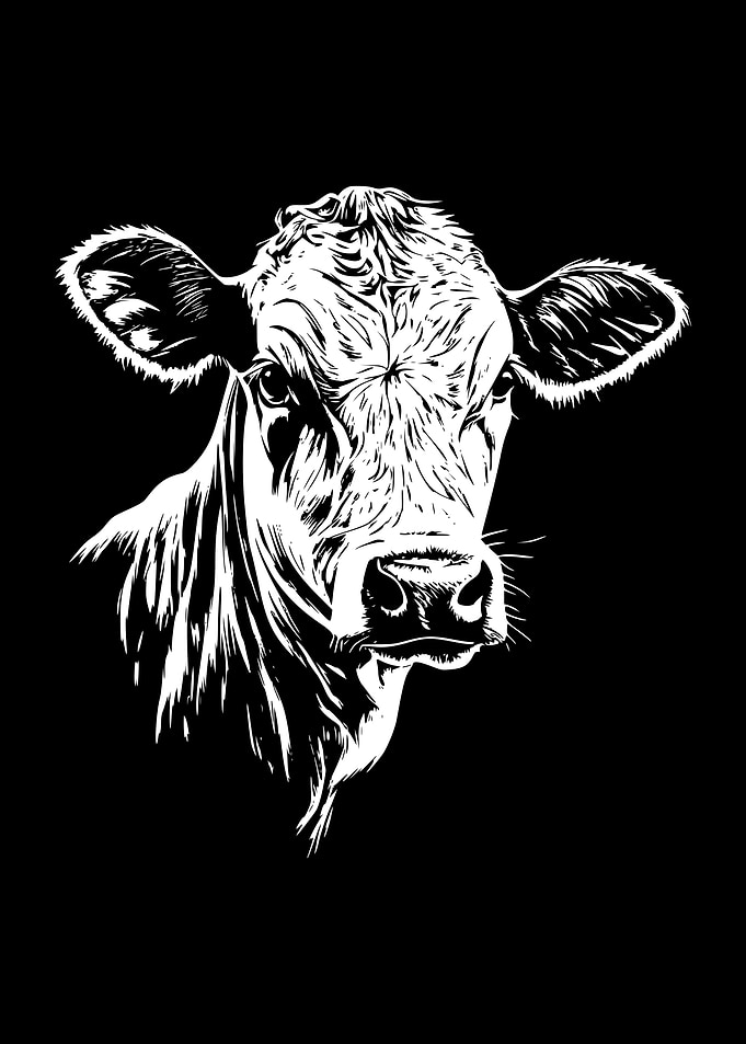 White Cow on Black Background