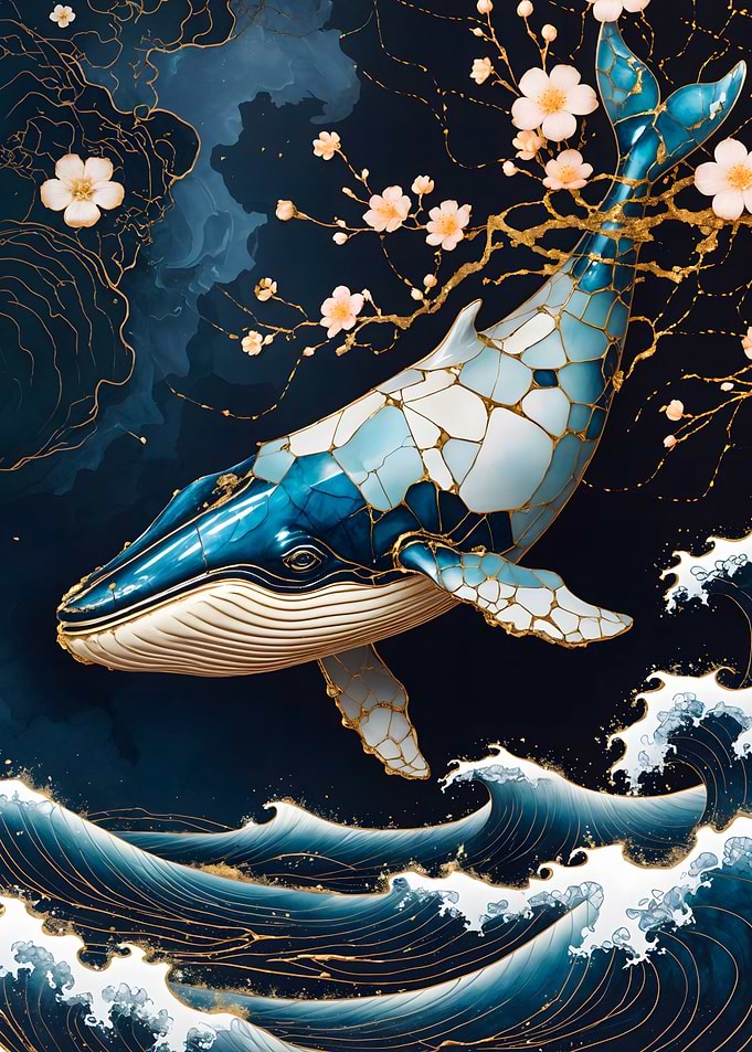 Blue Whale Kintsugi Art