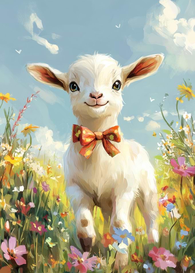 Cute Lamb with Bow Tie Painting