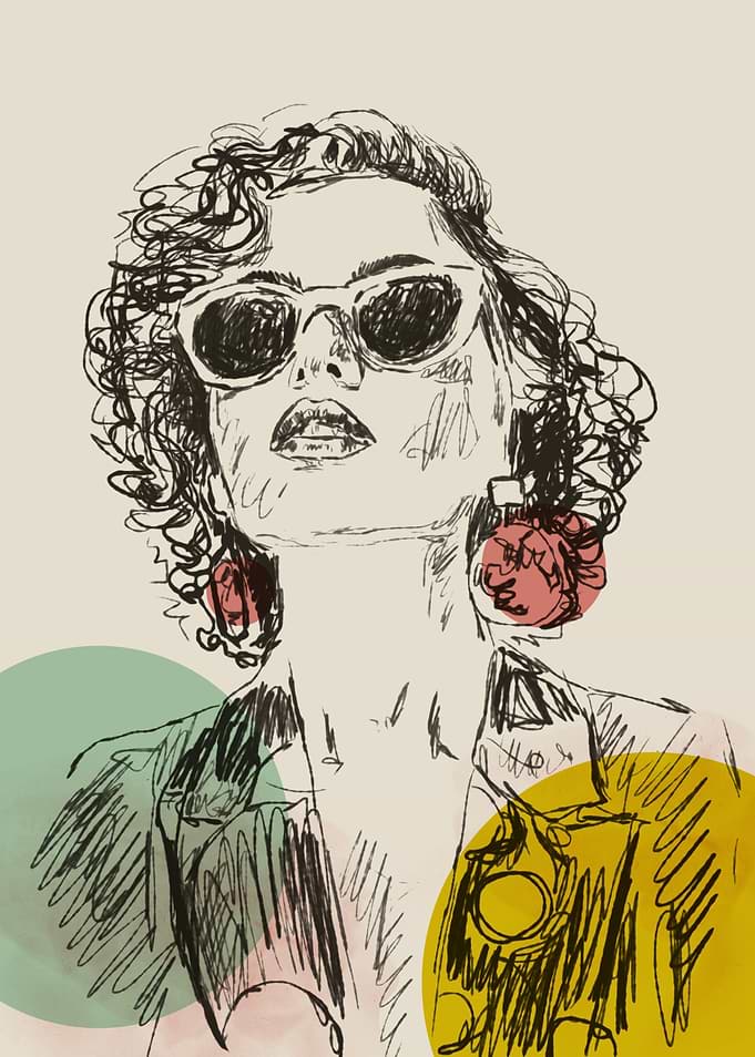 Fashionable Woman Sketch with Sunglasses