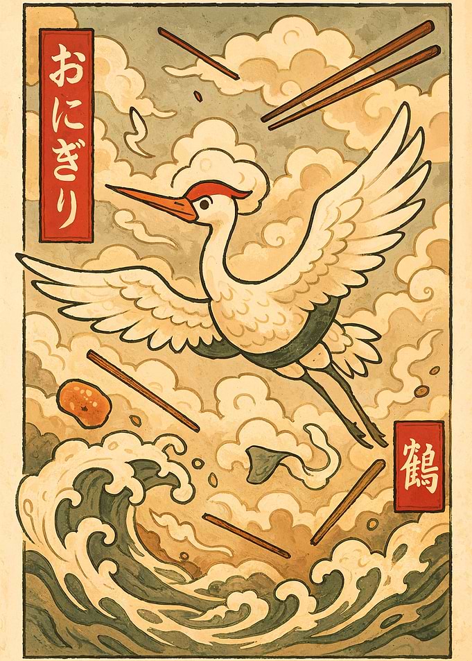 Crane, Onigiri, and Chopsticks Art