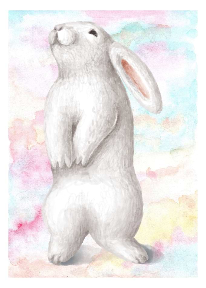 Watercolor White Rabbit Standing Upright