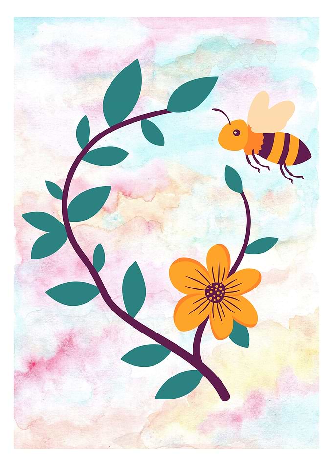 Bee and Flower Illustration