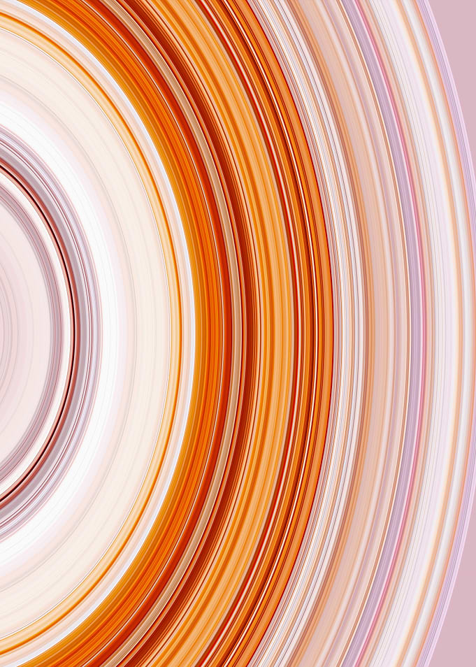 Abstract concentric circles in orange and white