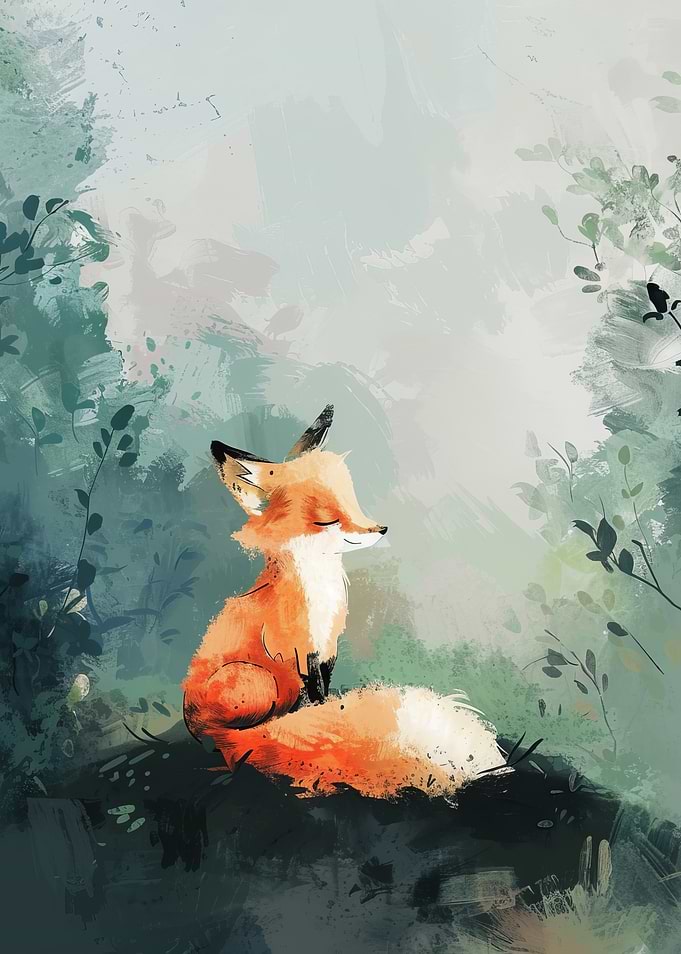 Resting Fox in Forest Illustration