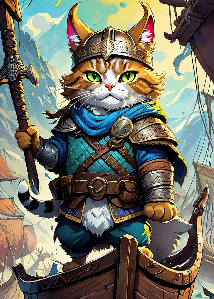 Viking Cat Warrior Boat